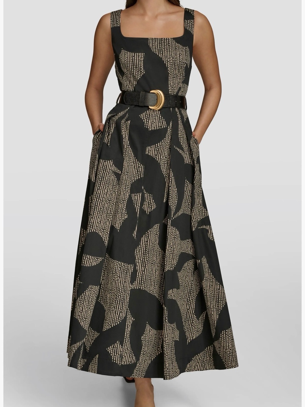 Donna Karan Black and Gold Abstract Maxi Skirt